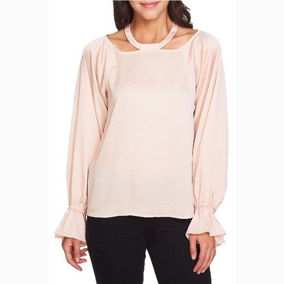 NWT 1. State Blush Bell Sleeve Blouse w/ Neckline - Picture 2 of 3
